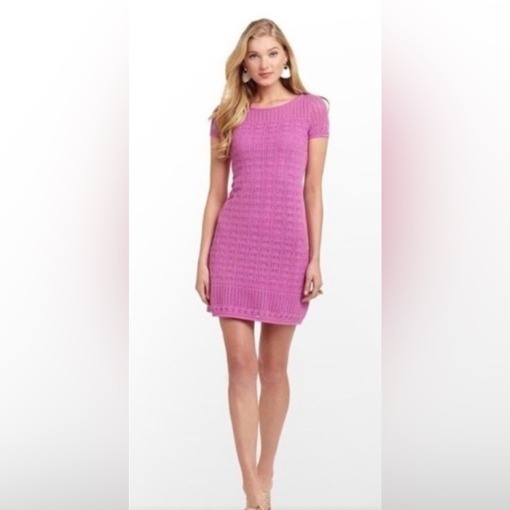 Lilly Pulitzer Paula Dress Crochet Knit Pansy Purple Pink Lillac size medium
